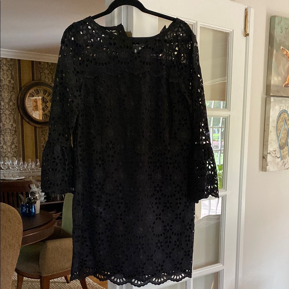 J. Crew Black Sheath Dress Bell Sleeve Crew Neck